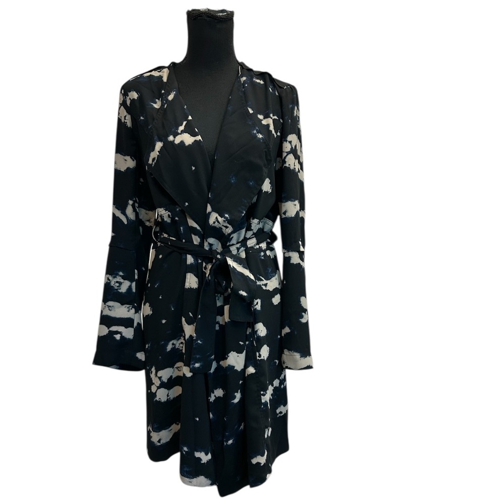 Maison Cinqcent 500 Black navy cream wrap dress Sz S long sleeve